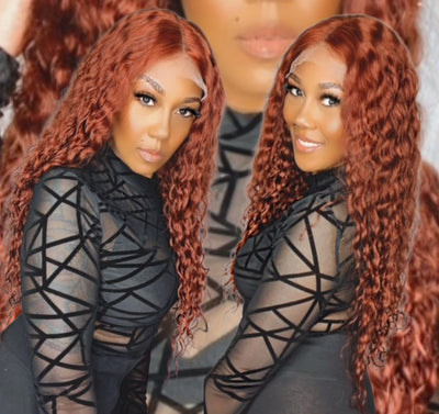 Wavy lace front wig in ginger highlights